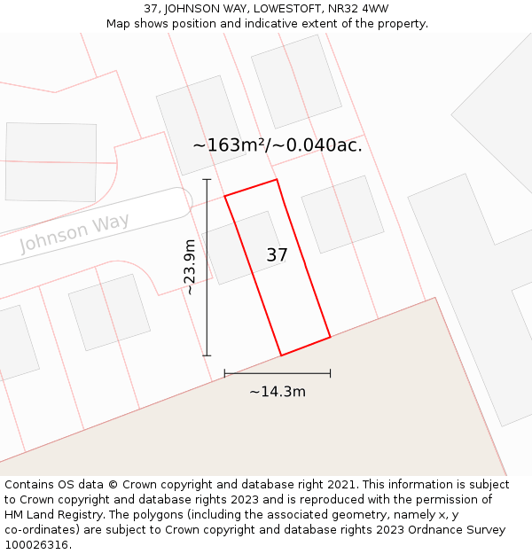 37, JOHNSON WAY, LOWESTOFT, NR32 4WW: Plot and title map