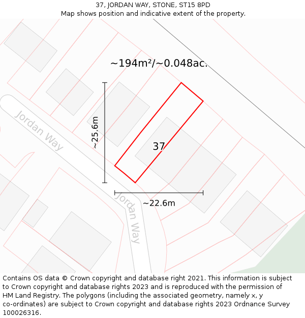 37, JORDAN WAY, STONE, ST15 8PD: Plot and title map