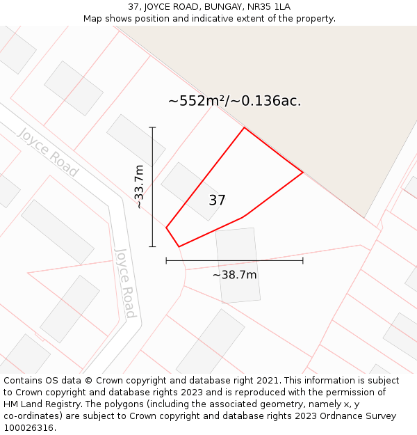 37, JOYCE ROAD, BUNGAY, NR35 1LA: Plot and title map