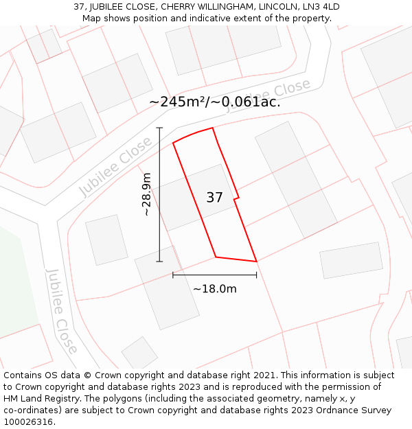 37, JUBILEE CLOSE, CHERRY WILLINGHAM, LINCOLN, LN3 4LD: Plot and title map