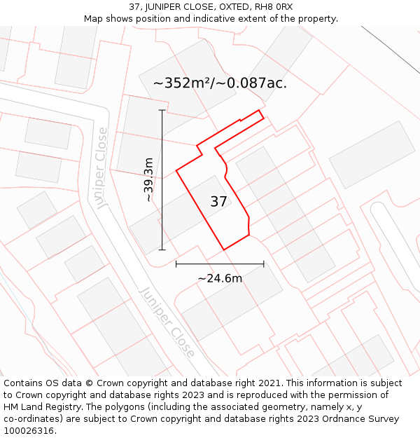 37, JUNIPER CLOSE, OXTED, RH8 0RX: Plot and title map