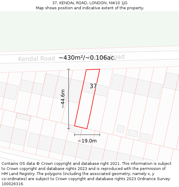 37, KENDAL ROAD, LONDON, NW10 1JG: Plot and title map