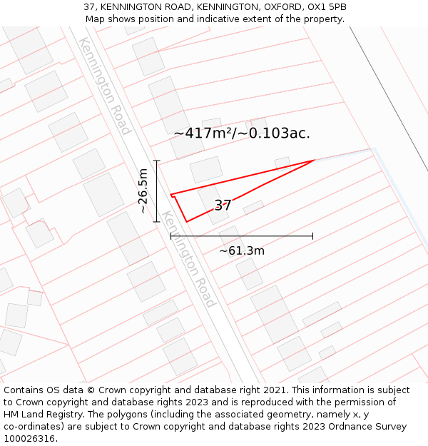 37, KENNINGTON ROAD, KENNINGTON, OXFORD, OX1 5PB: Plot and title map