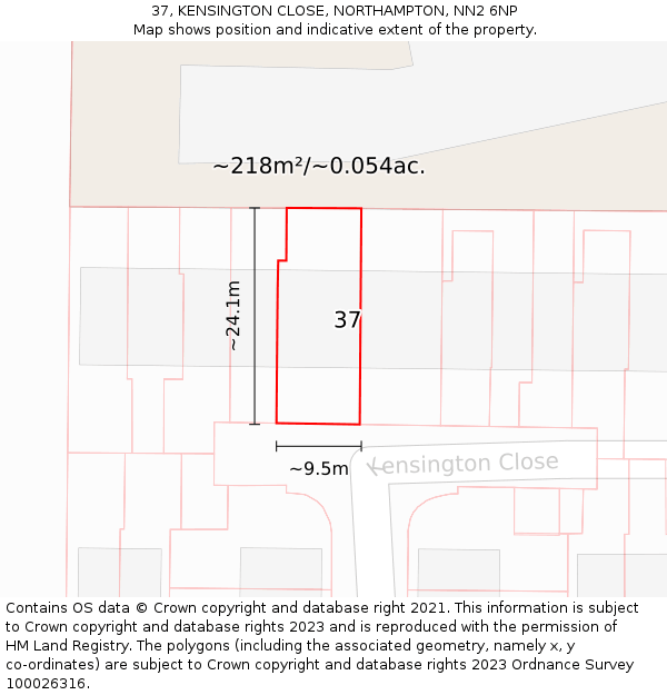 37, KENSINGTON CLOSE, NORTHAMPTON, NN2 6NP: Plot and title map
