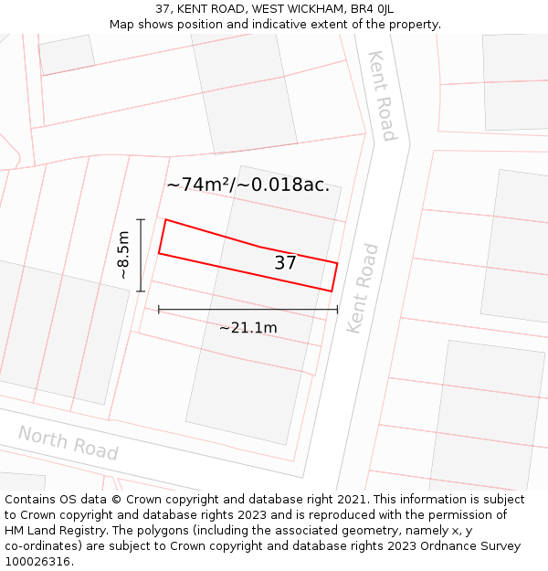 37, KENT ROAD, WEST WICKHAM, BR4 0JL: Plot and title map