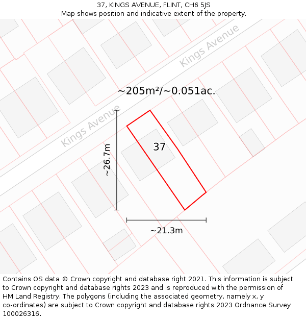 37, KINGS AVENUE, FLINT, CH6 5JS: Plot and title map