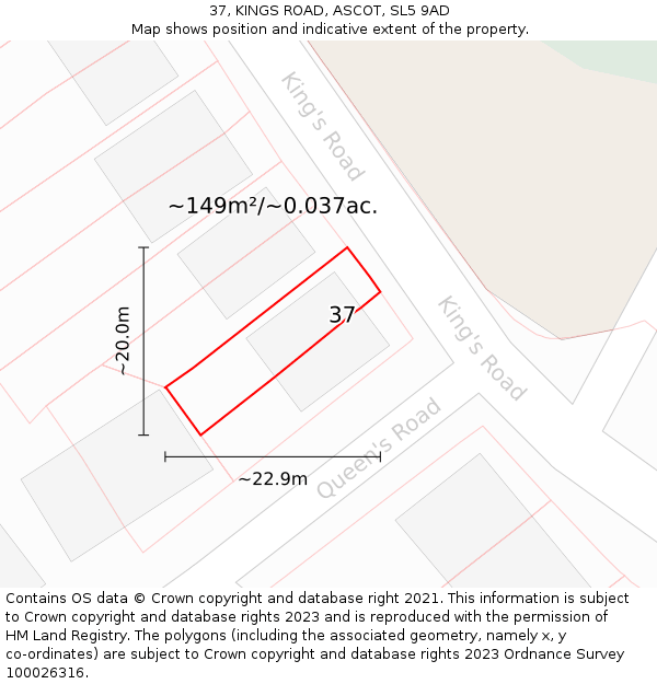 37, KINGS ROAD, ASCOT, SL5 9AD: Plot and title map