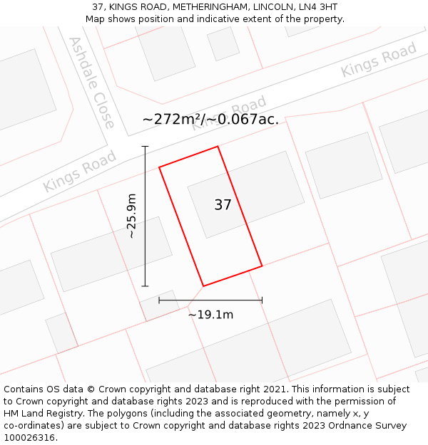 37, KINGS ROAD, METHERINGHAM, LINCOLN, LN4 3HT: Plot and title map