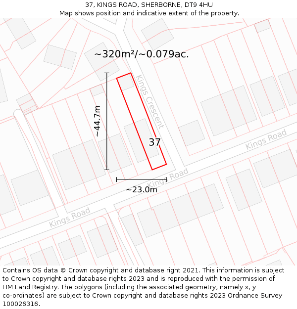 37, KINGS ROAD, SHERBORNE, DT9 4HU: Plot and title map