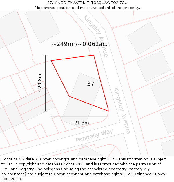 37, KINGSLEY AVENUE, TORQUAY, TQ2 7GU: Plot and title map