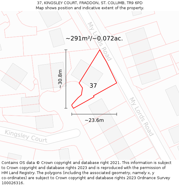 37, KINGSLEY COURT, FRADDON, ST. COLUMB, TR9 6PD: Plot and title map