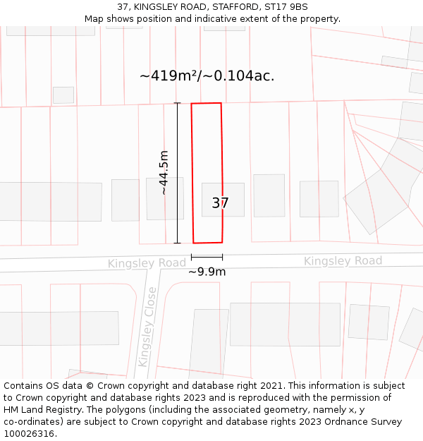 37, KINGSLEY ROAD, STAFFORD, ST17 9BS: Plot and title map