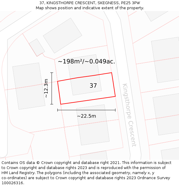 37, KINGSTHORPE CRESCENT, SKEGNESS, PE25 3PW: Plot and title map