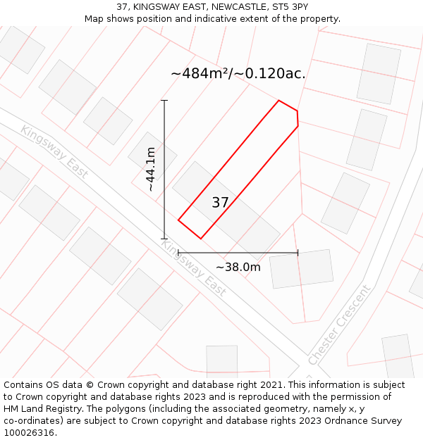 37, KINGSWAY EAST, NEWCASTLE, ST5 3PY: Plot and title map
