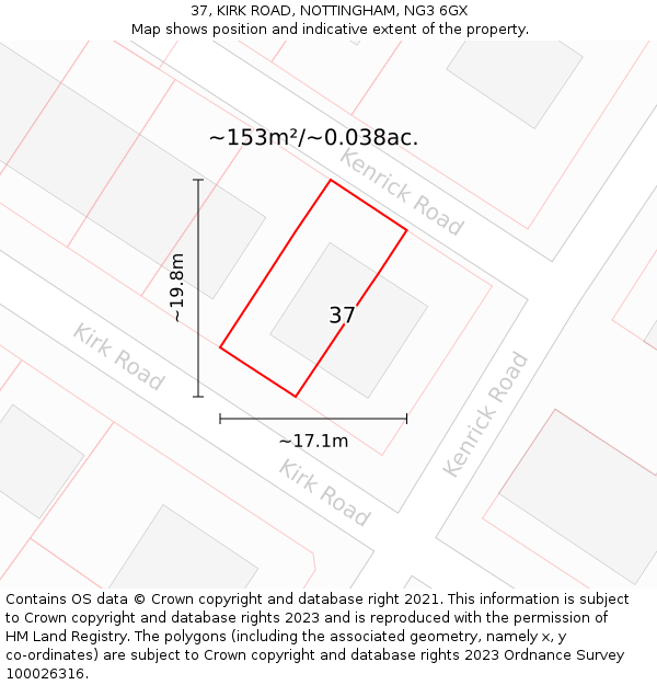37, KIRK ROAD, NOTTINGHAM, NG3 6GX: Plot and title map