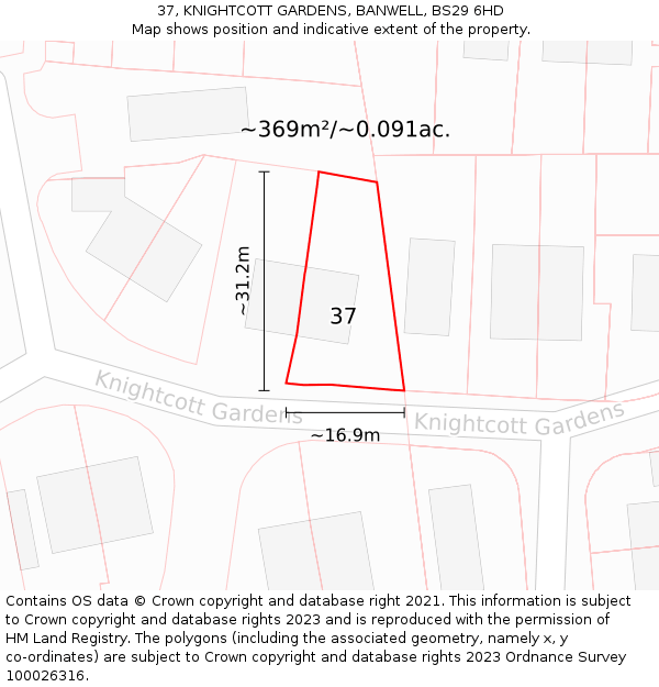 37, KNIGHTCOTT GARDENS, BANWELL, BS29 6HD: Plot and title map