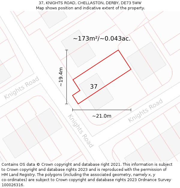 37, KNIGHTS ROAD, CHELLASTON, DERBY, DE73 5WW: Plot and title map