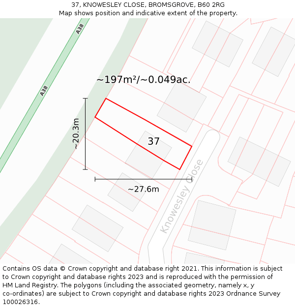 37, KNOWESLEY CLOSE, BROMSGROVE, B60 2RG: Plot and title map