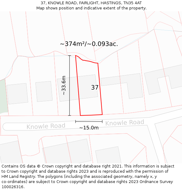 37, KNOWLE ROAD, FAIRLIGHT, HASTINGS, TN35 4AT: Plot and title map