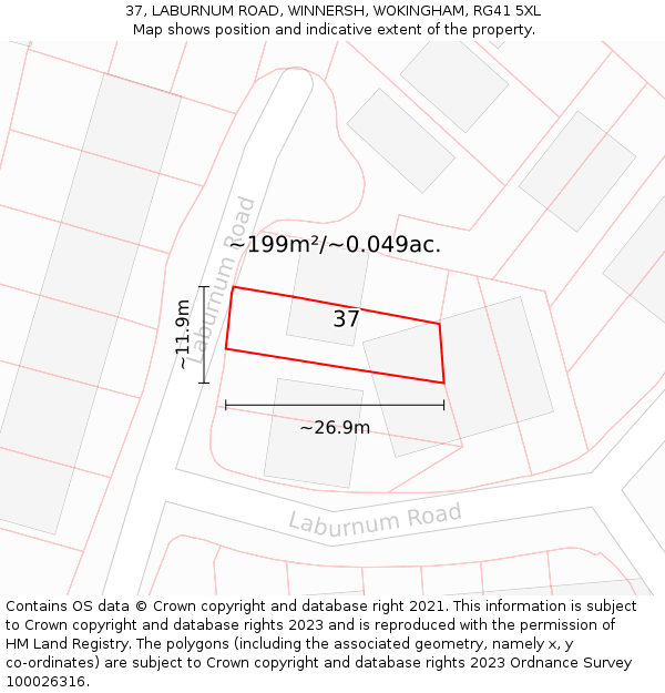 37, LABURNUM ROAD, WINNERSH, WOKINGHAM, RG41 5XL: Plot and title map