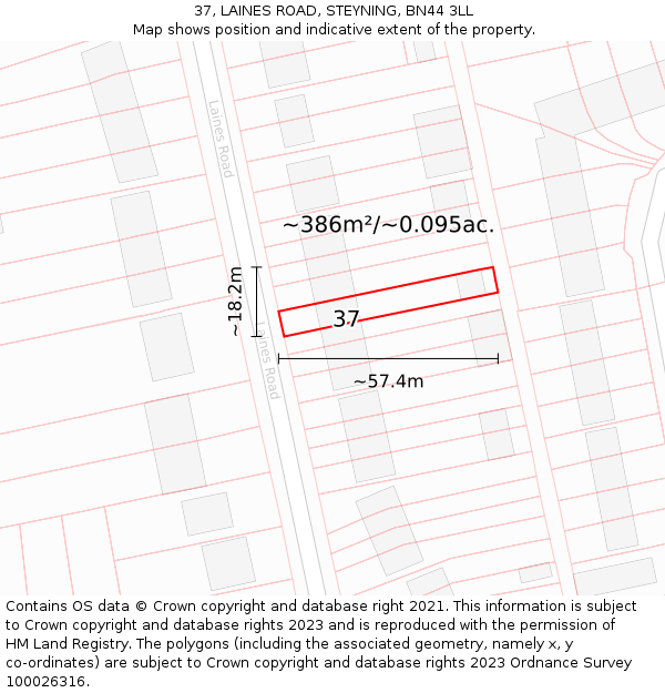 37, LAINES ROAD, STEYNING, BN44 3LL: Plot and title map