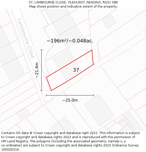 37, LAMBOURNE CLOSE, TILEHURST, READING, RG31 5BE: Plot and title map