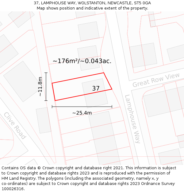 37, LAMPHOUSE WAY, WOLSTANTON, NEWCASTLE, ST5 0GA: Plot and title map