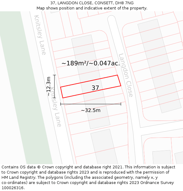 37, LANGDON CLOSE, CONSETT, DH8 7NG: Plot and title map