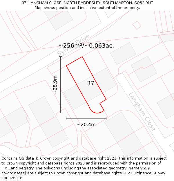 37, LANGHAM CLOSE, NORTH BADDESLEY, SOUTHAMPTON, SO52 9NT: Plot and title map