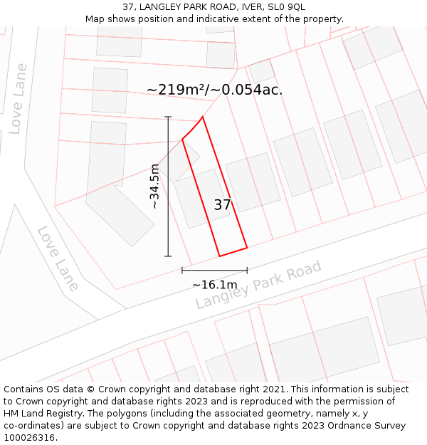 37, LANGLEY PARK ROAD, IVER, SL0 9QL: Plot and title map