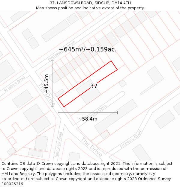 37, LANSDOWN ROAD, SIDCUP, DA14 4EH: Plot and title map