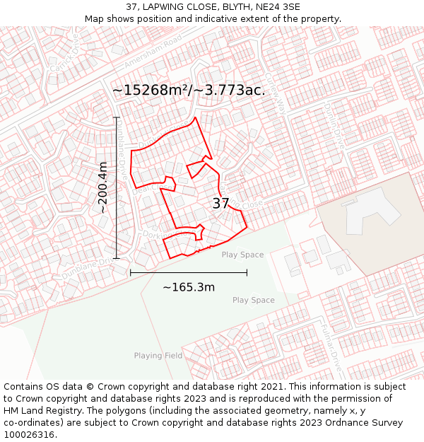 37, LAPWING CLOSE, BLYTH, NE24 3SE: Plot and title map
