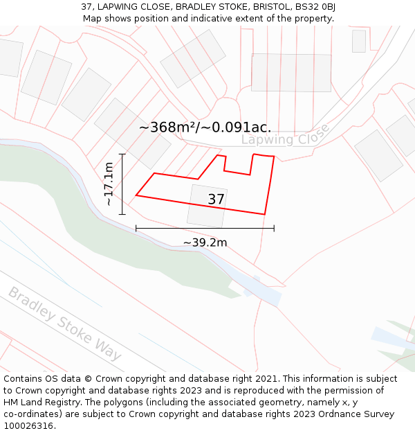 37, LAPWING CLOSE, BRADLEY STOKE, BRISTOL, BS32 0BJ: Plot and title map
