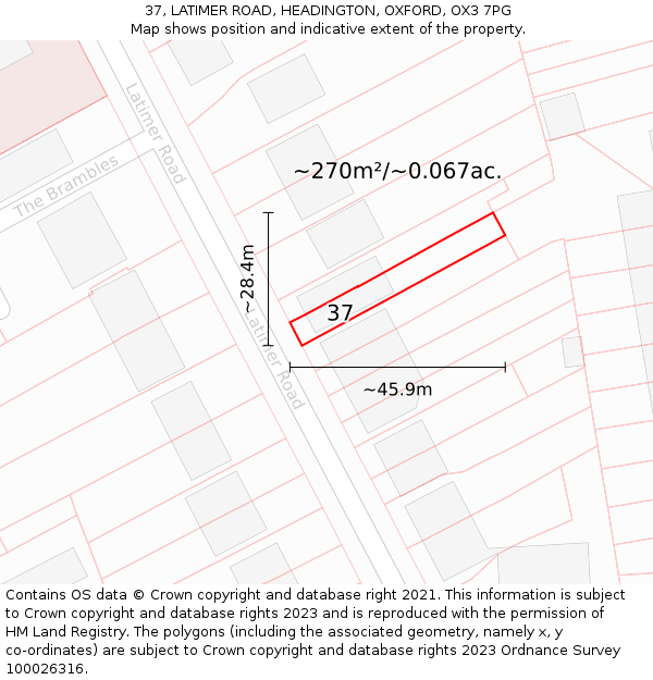 37, LATIMER ROAD, HEADINGTON, OXFORD, OX3 7PG: Plot and title map