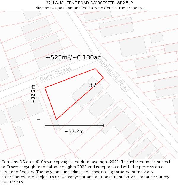 37, LAUGHERNE ROAD, WORCESTER, WR2 5LP: Plot and title map