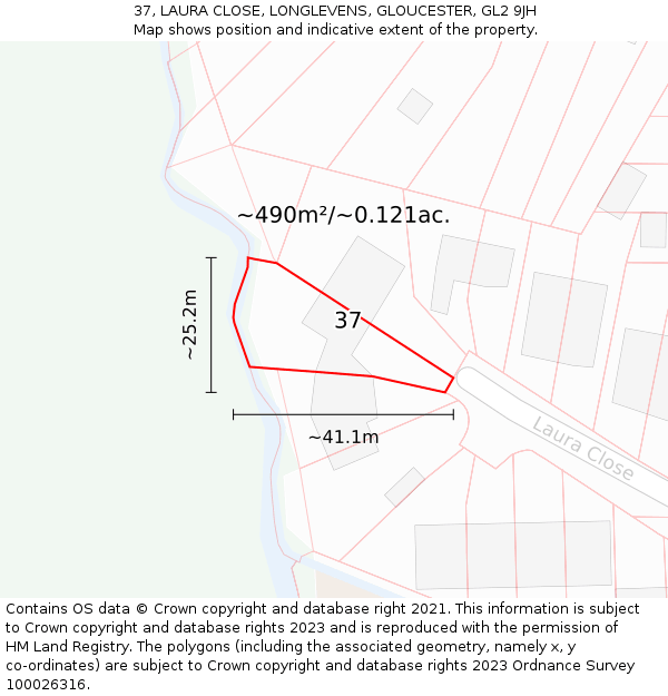 37, LAURA CLOSE, LONGLEVENS, GLOUCESTER, GL2 9JH: Plot and title map