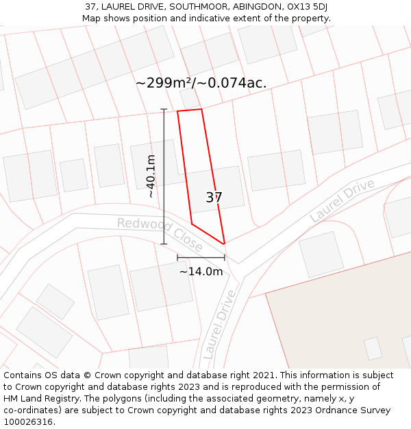 37, LAUREL DRIVE, SOUTHMOOR, ABINGDON, OX13 5DJ: Plot and title map