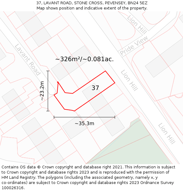 37, LAVANT ROAD, STONE CROSS, PEVENSEY, BN24 5EZ: Plot and title map