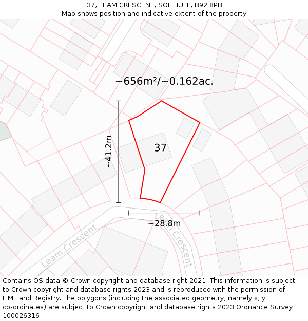 37, LEAM CRESCENT, SOLIHULL, B92 8PB: Plot and title map