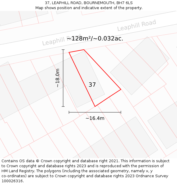37, LEAPHILL ROAD, BOURNEMOUTH, BH7 6LS: Plot and title map