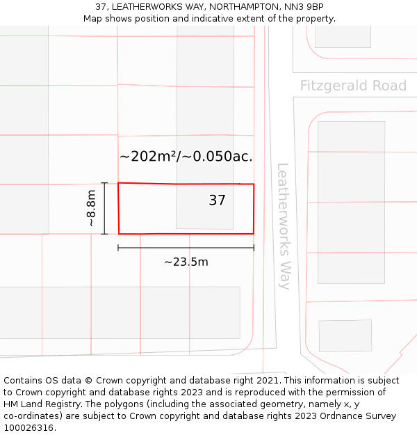 37, LEATHERWORKS WAY, NORTHAMPTON, NN3 9BP: Plot and title map