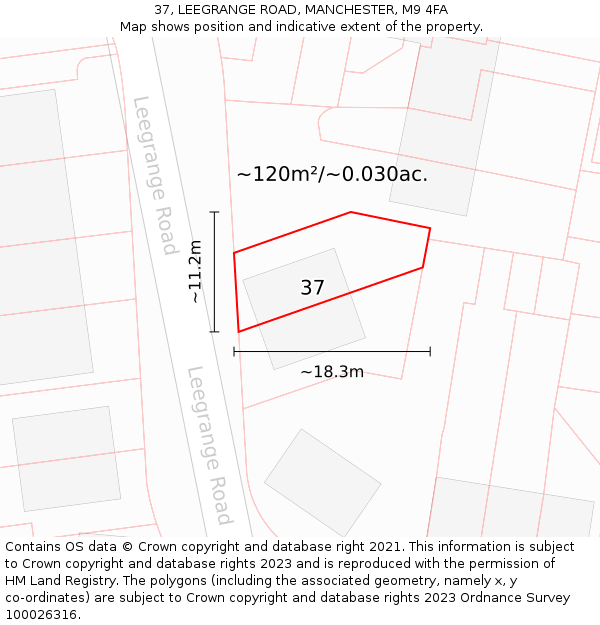 37, LEEGRANGE ROAD, MANCHESTER, M9 4FA: Plot and title map