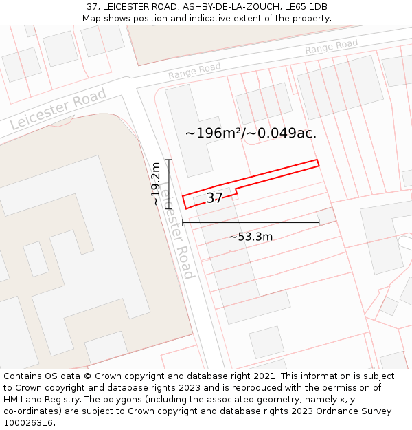 37, LEICESTER ROAD, ASHBY-DE-LA-ZOUCH, LE65 1DB: Plot and title map