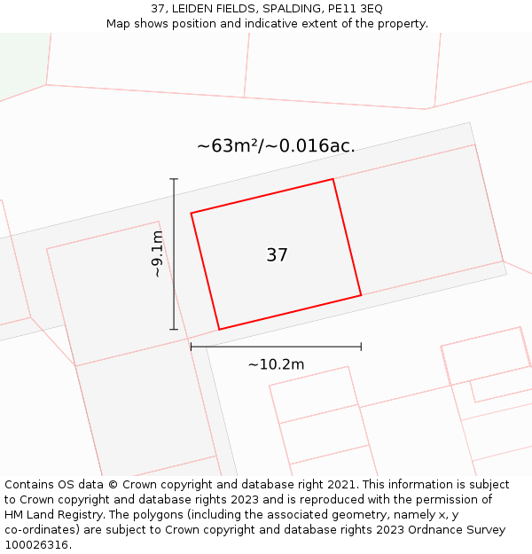 37, LEIDEN FIELDS, SPALDING, PE11 3EQ: Plot and title map