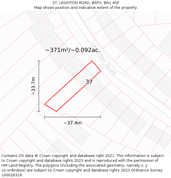 37, LEIGHTON ROAD, BATH, BA1 4NF: Plot and title map