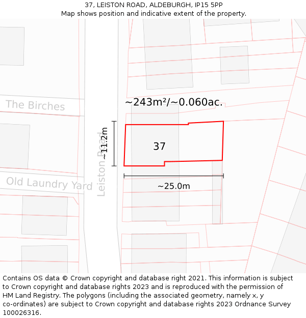 37, LEISTON ROAD, ALDEBURGH, IP15 5PP: Plot and title map