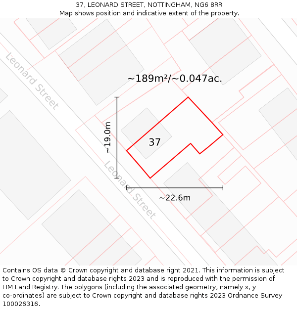 37, LEONARD STREET, NOTTINGHAM, NG6 8RR: Plot and title map