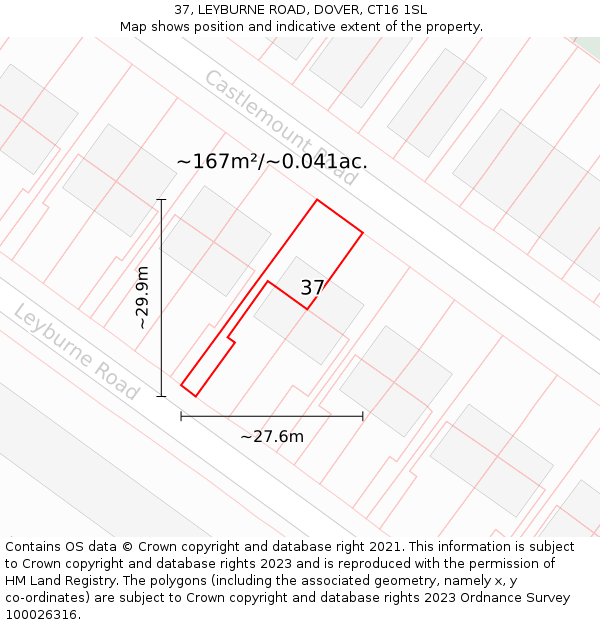 37, LEYBURNE ROAD, DOVER, CT16 1SL: Plot and title map
