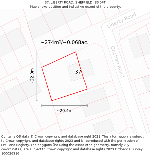 37, LIBERTY ROAD, SHEFFIELD, S6 5PT: Plot and title map