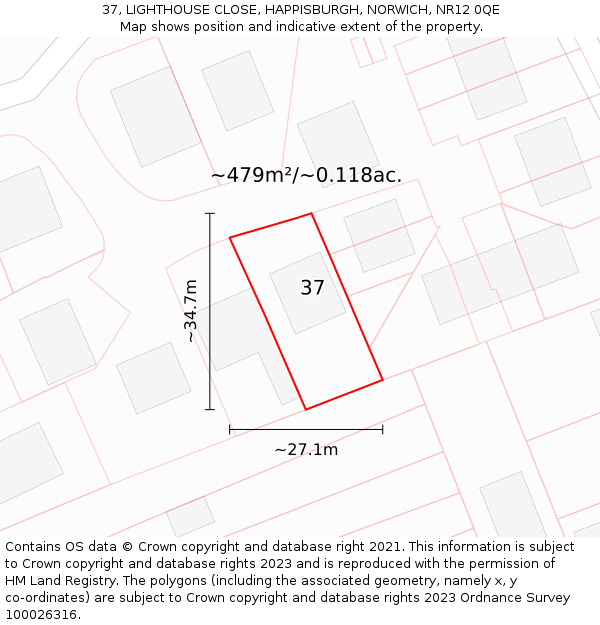 37, LIGHTHOUSE CLOSE, HAPPISBURGH, NORWICH, NR12 0QE: Plot and title map